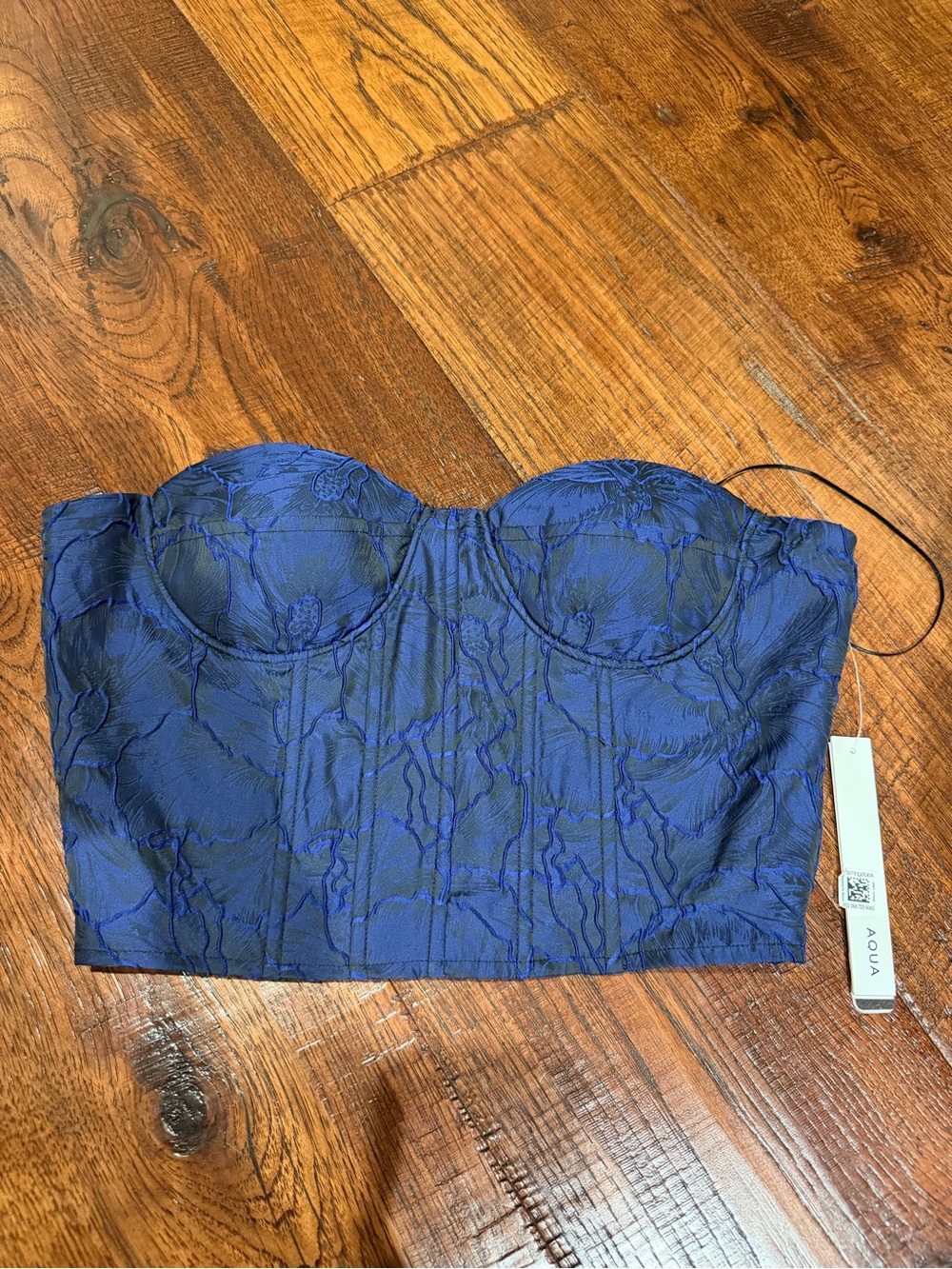Aqua Royal Blue Strapless Floral Bustier